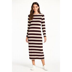 ANN TAYLOR WEEKEND dress striped maroon MEDIUM